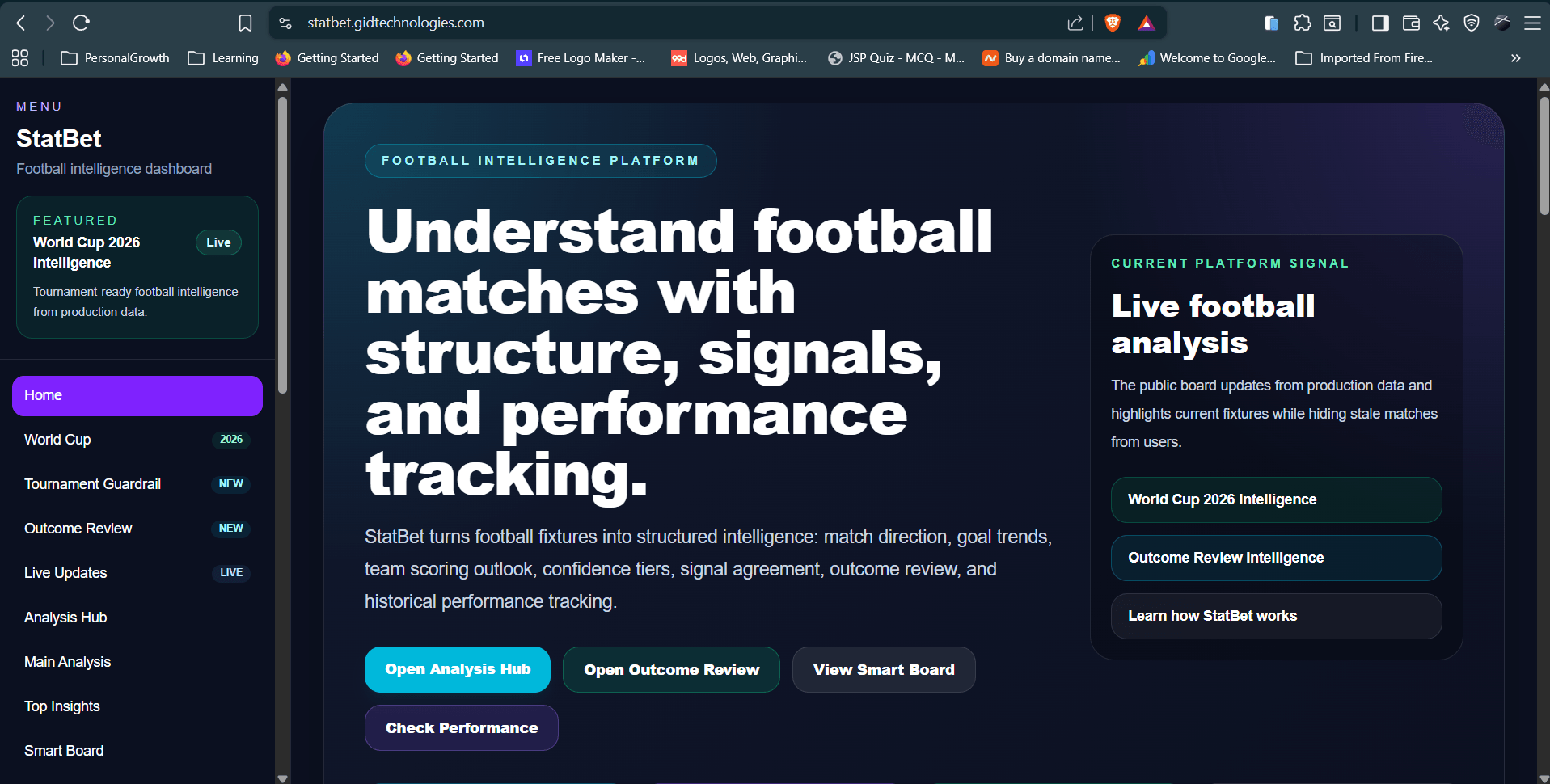 StatBet live football intelligence platform